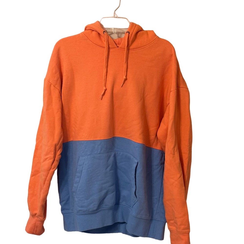 🍒 Zine Orange Blue Color Block Hoodie Sweatshirt Size L